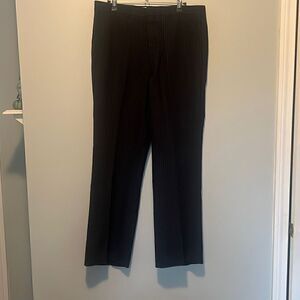 Women's Black Pinstriped Flat Front Staright Leg Trouser Dress Pants Size Large